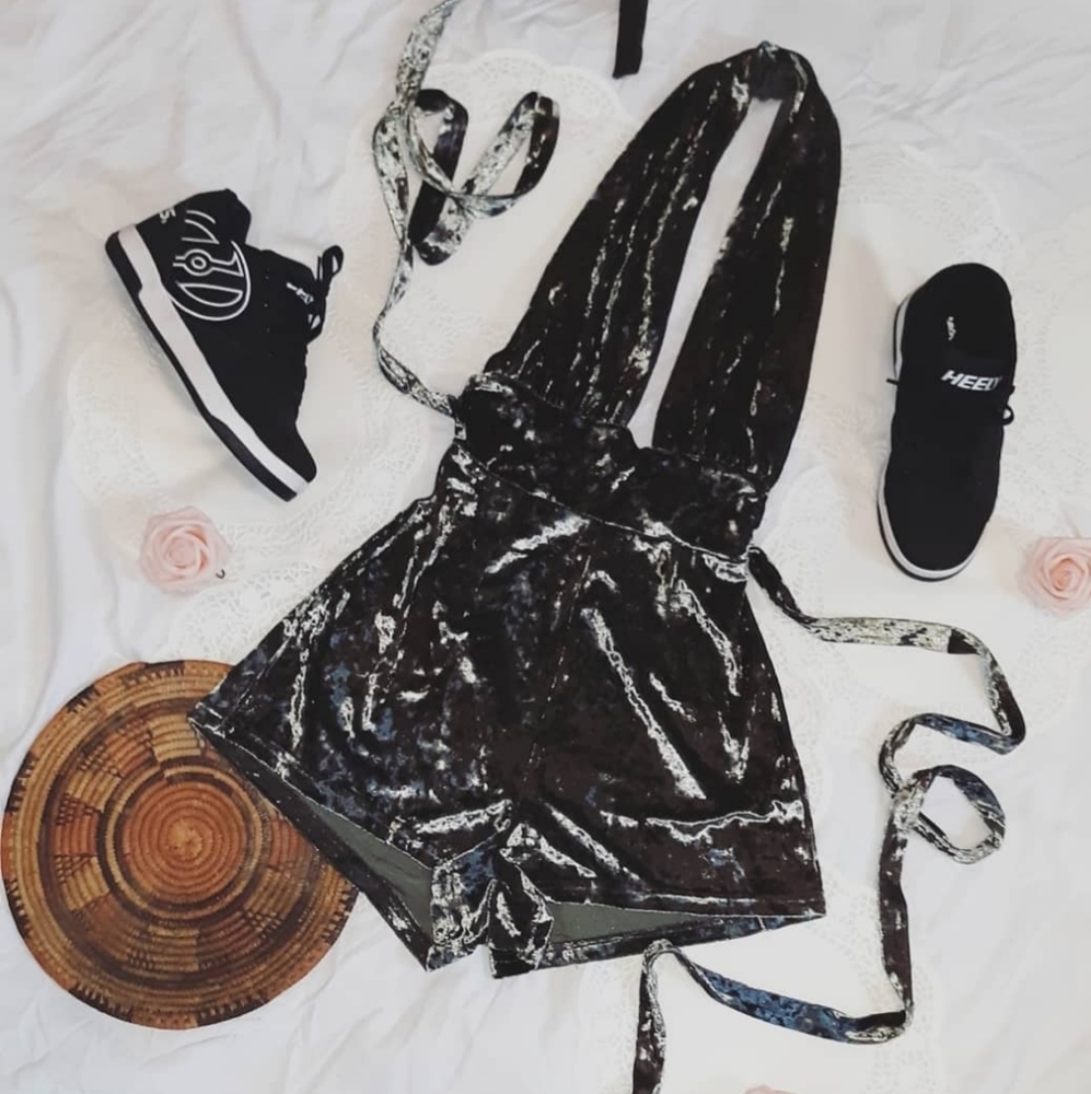 Charcoal Velvet Romper